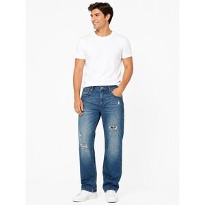 Cleo & Wolf Mens Distressed Carpenter Jeans High Rise Straight Leg Blue 31x32